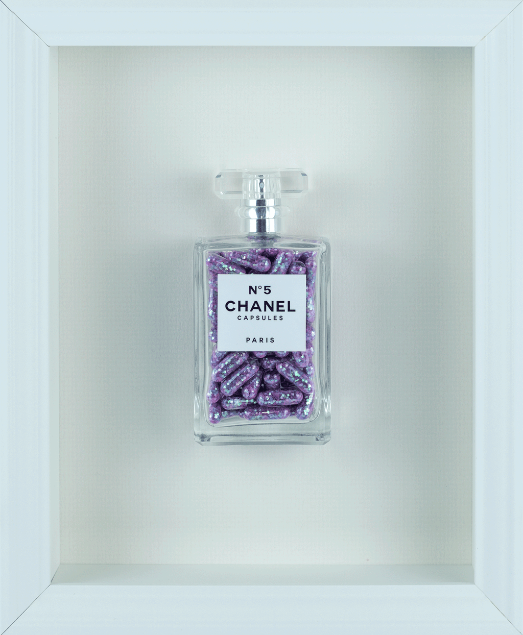 Chanel No.5 Capsules - (White Frame / Purple Pills) by Emma Gibbon