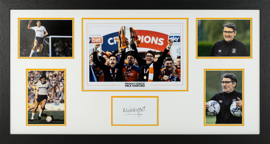 Mick Harford Luton Town FC Signed Photo Montage Whitecard