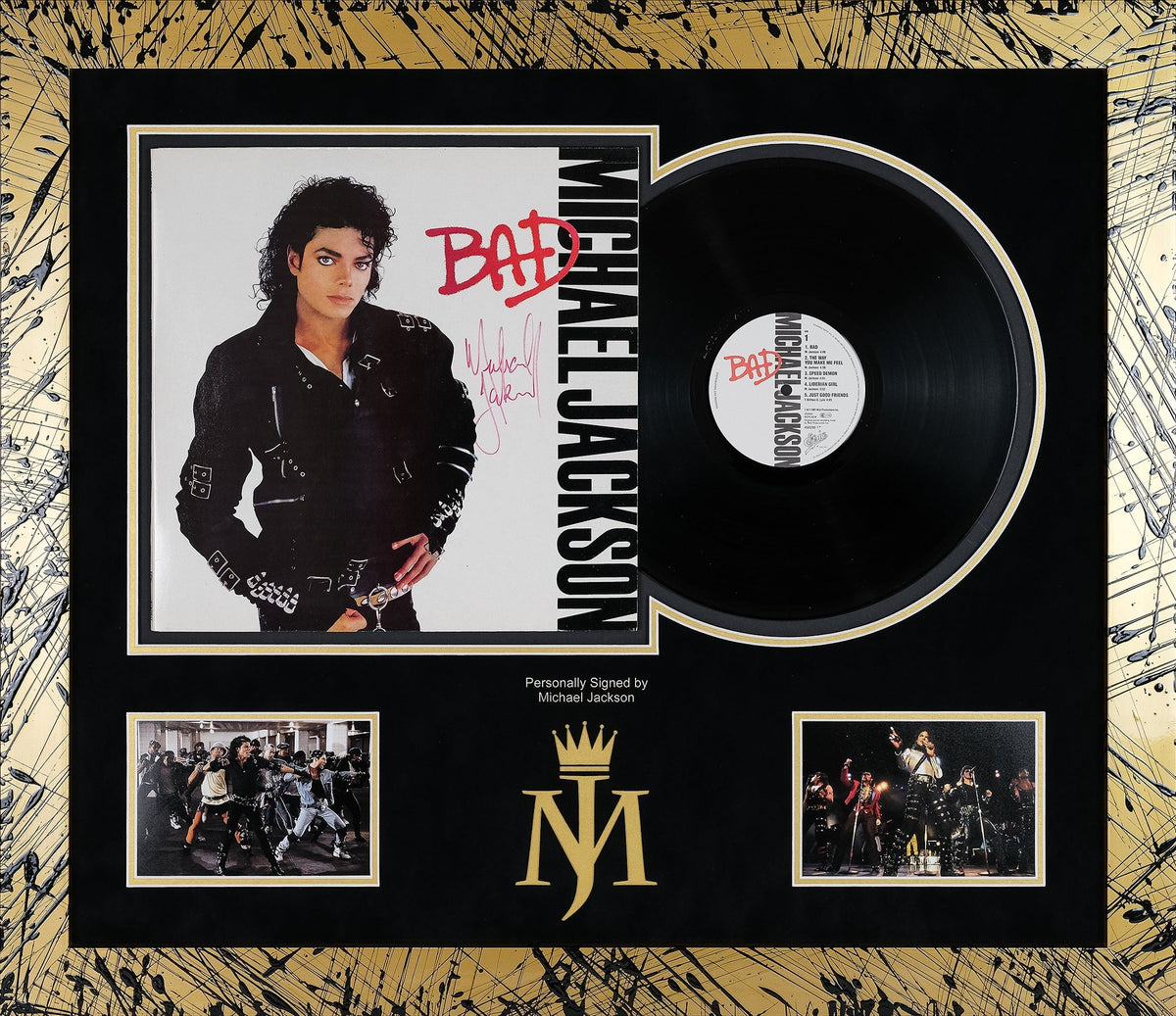 Michael Jackson Signed 'Bad' Vinyl Display Gold Frame