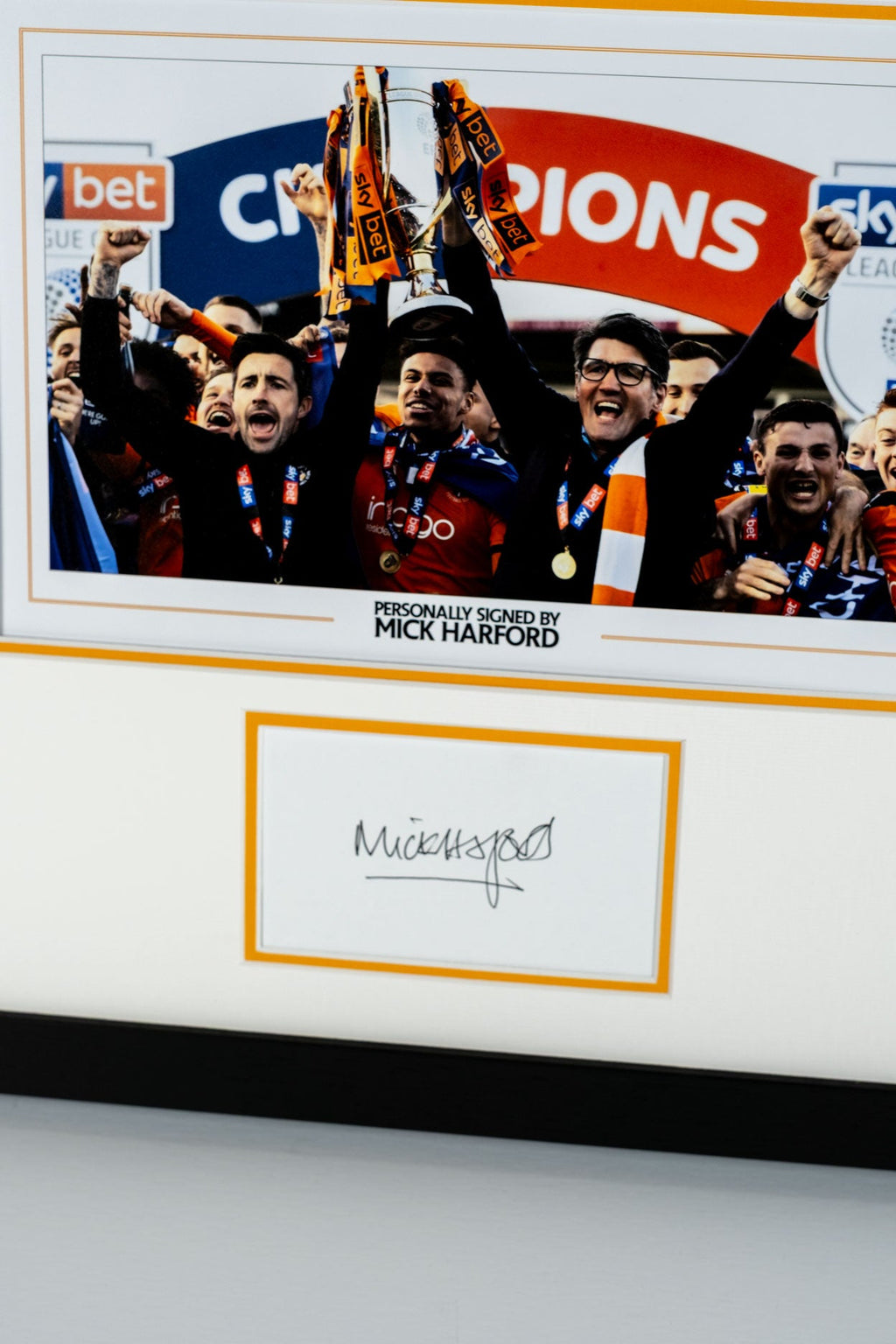Mick Harford Luton Town FC Signed Photo Montage Whitecard