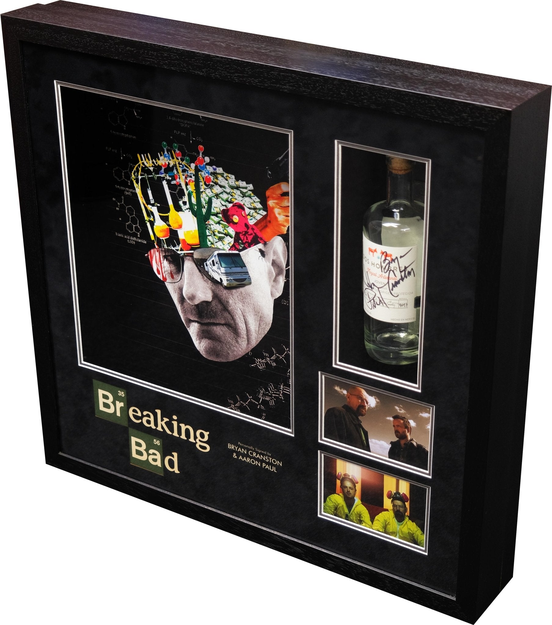 Bryan Cranston and Aaron Paul Signed Breaking Bad Tequila Bottle Framed Display
