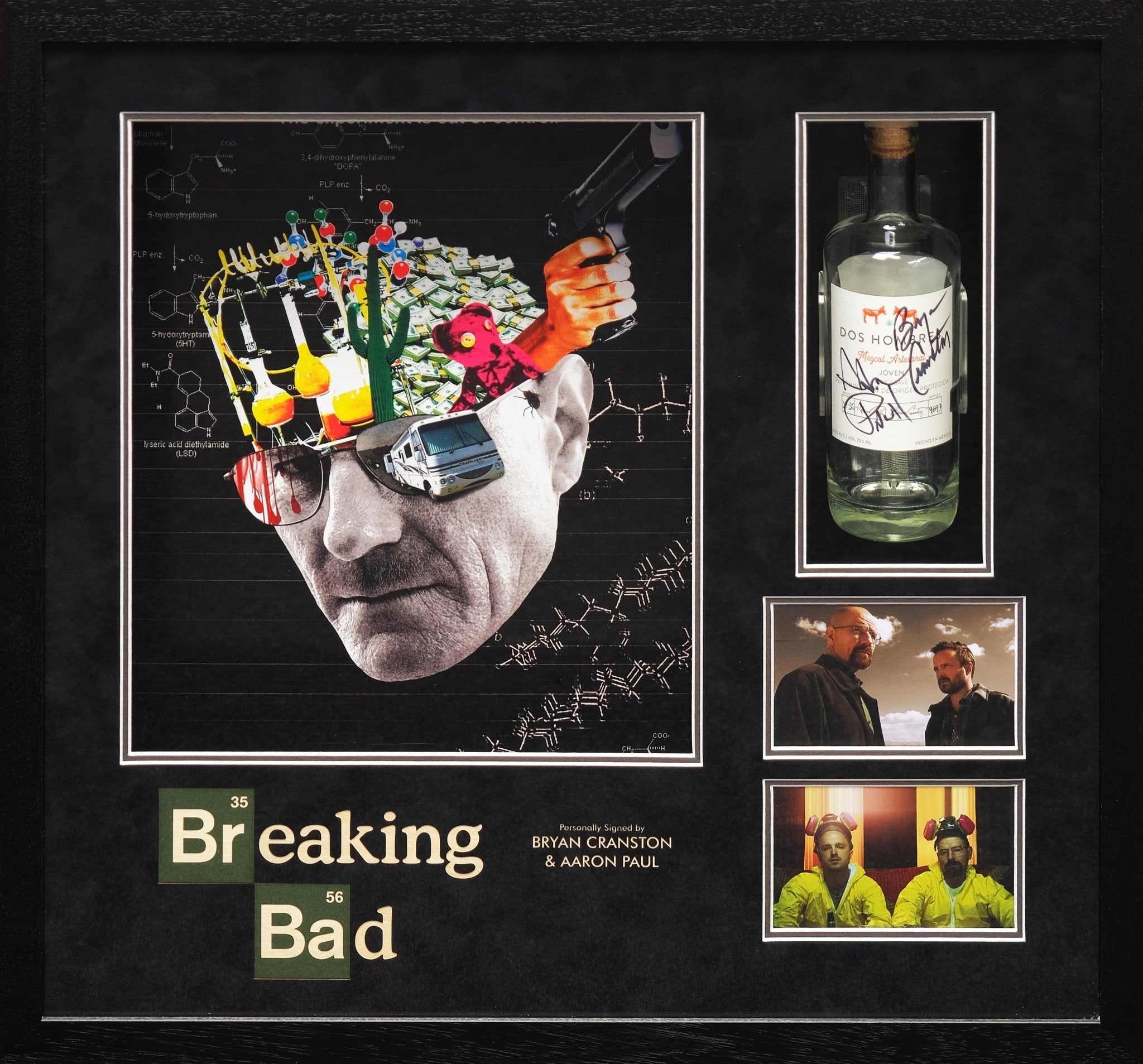 Bryan Cranston and Aaron Paul Signed Breaking Bad Tequila Bottle Framed Display
