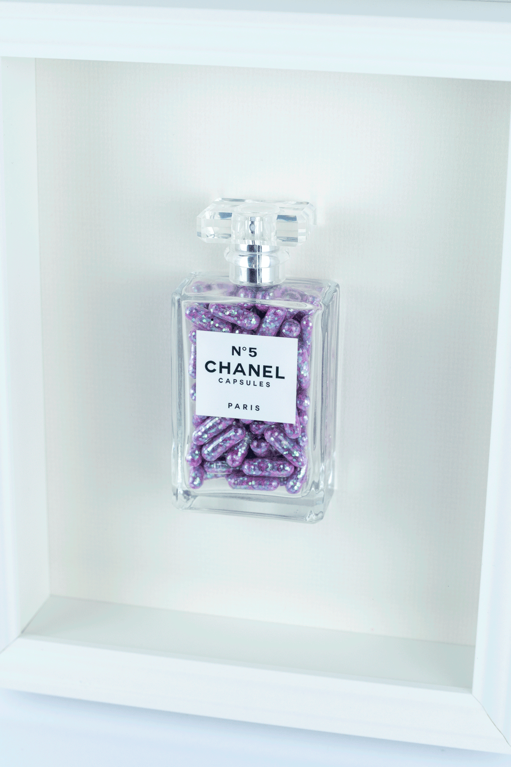 Chanel No.5 Capsules - (White Frame / Purple Pills) by Emma Gibbon
