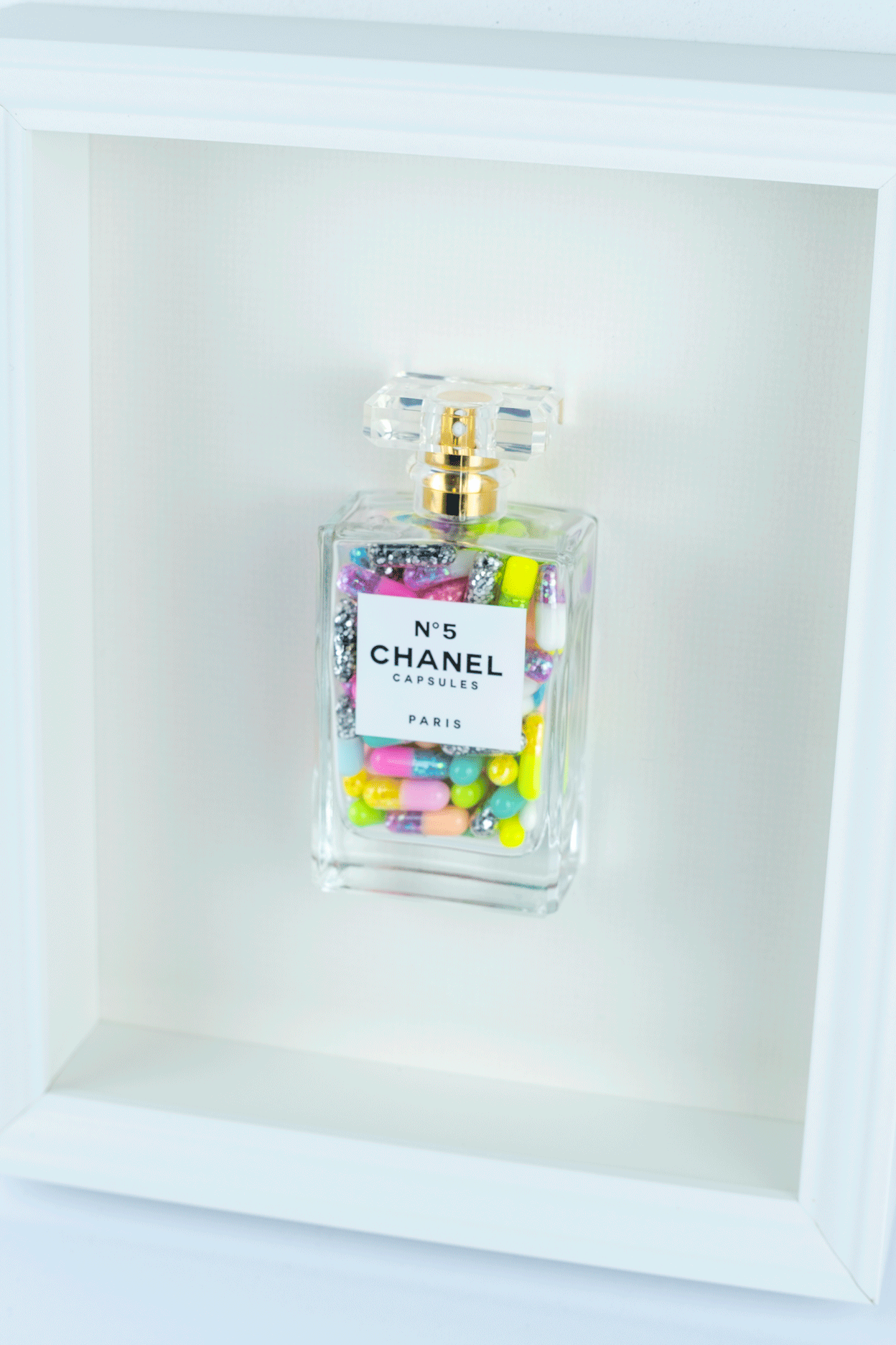 Chanel No.5 Capsules - (White Frame / Multi Coloured Pills) by Emma Gibbons