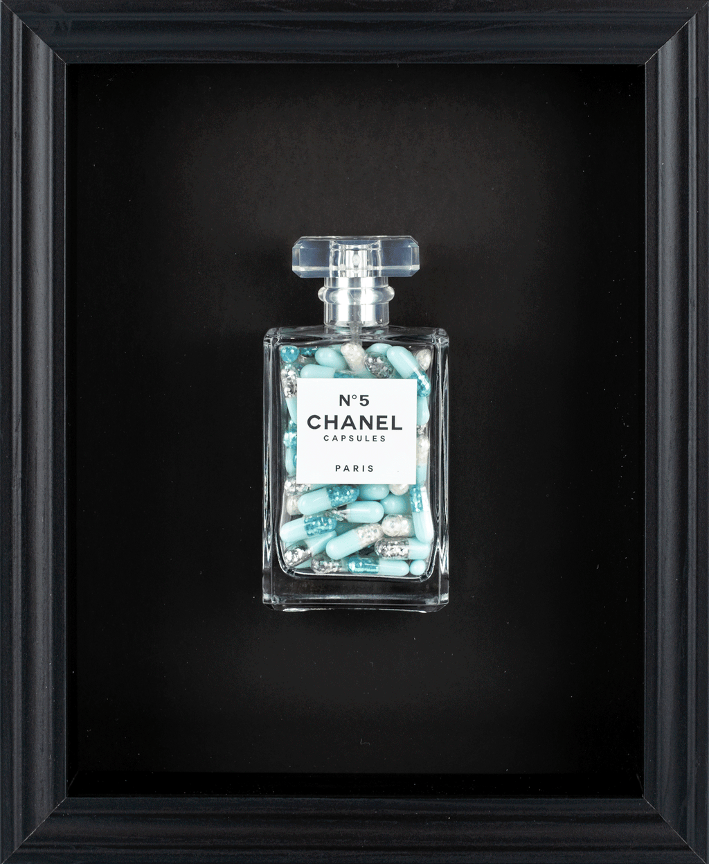 Chanel No.5 Capsules - (Black Frame / Blue Pills) by Emma Gibbons
