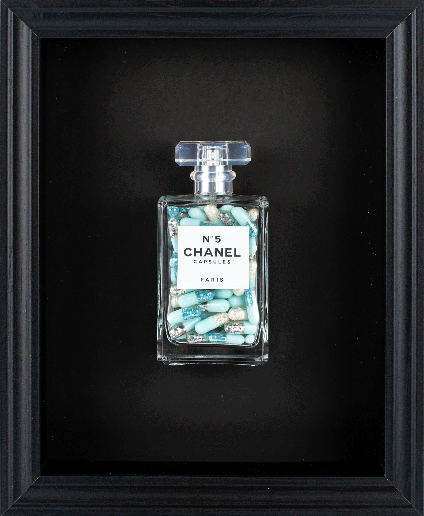 Chanel No.5 Capsules - (Black Frame / Blue Pills) by Emma Gibbons