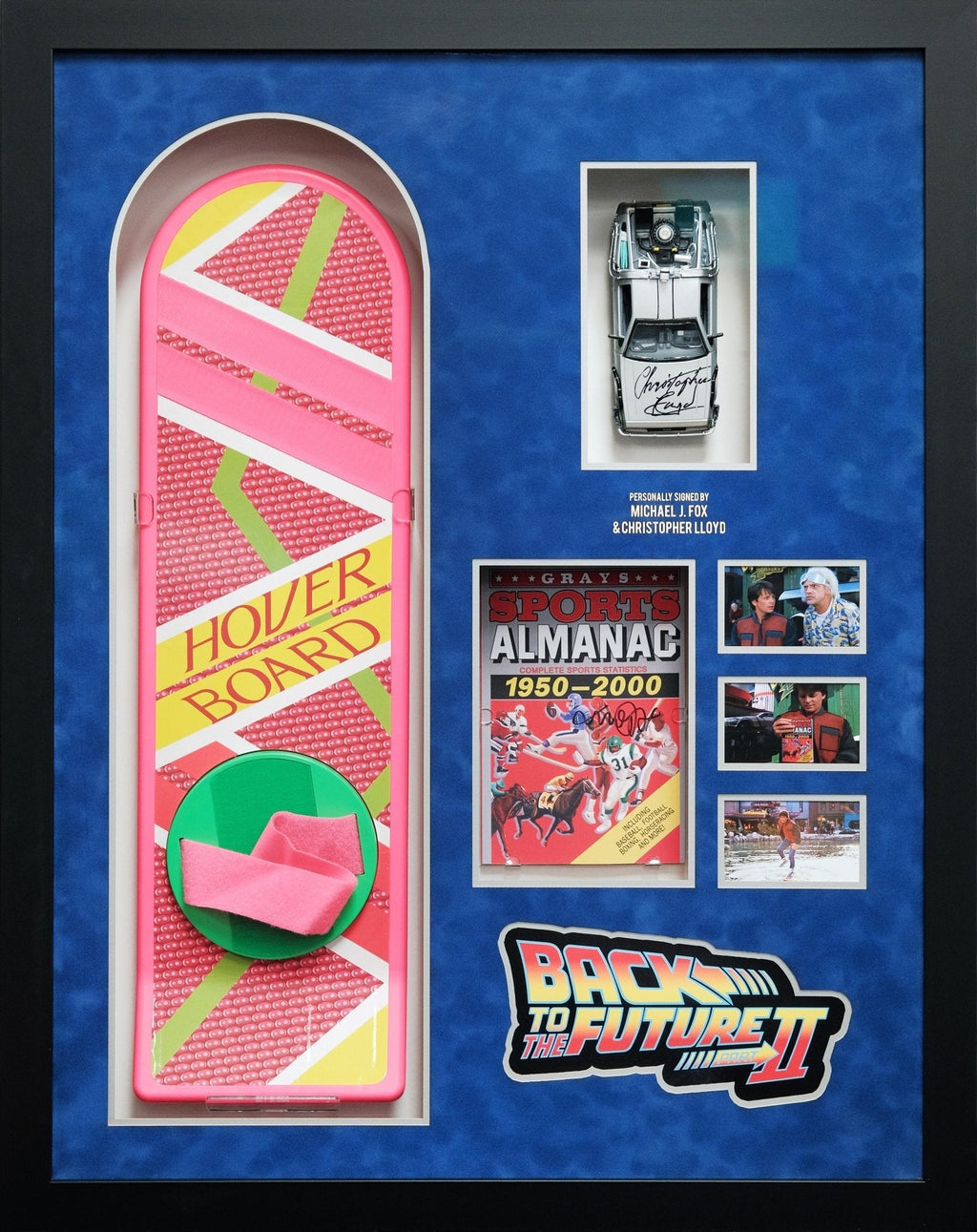 Michael J Foxx and Christopher Lloyd , Back To The Future 2 Signed Framed Display With Hoverboard