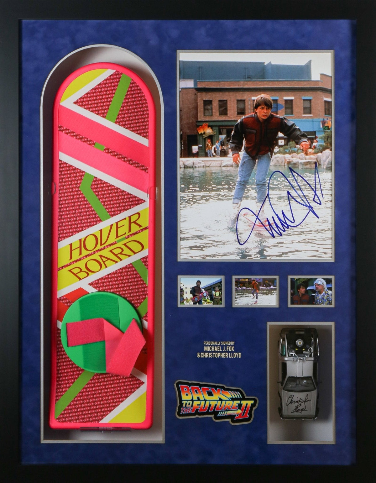 Michael J Foxx and Christopher Lloyd , Back To The Future Signed Framed Display With Hoverboard